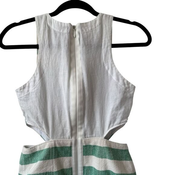 Tibi Green White Ecru Striped Cotton Blend Dress, Size 0 - Picture 8 of 10
